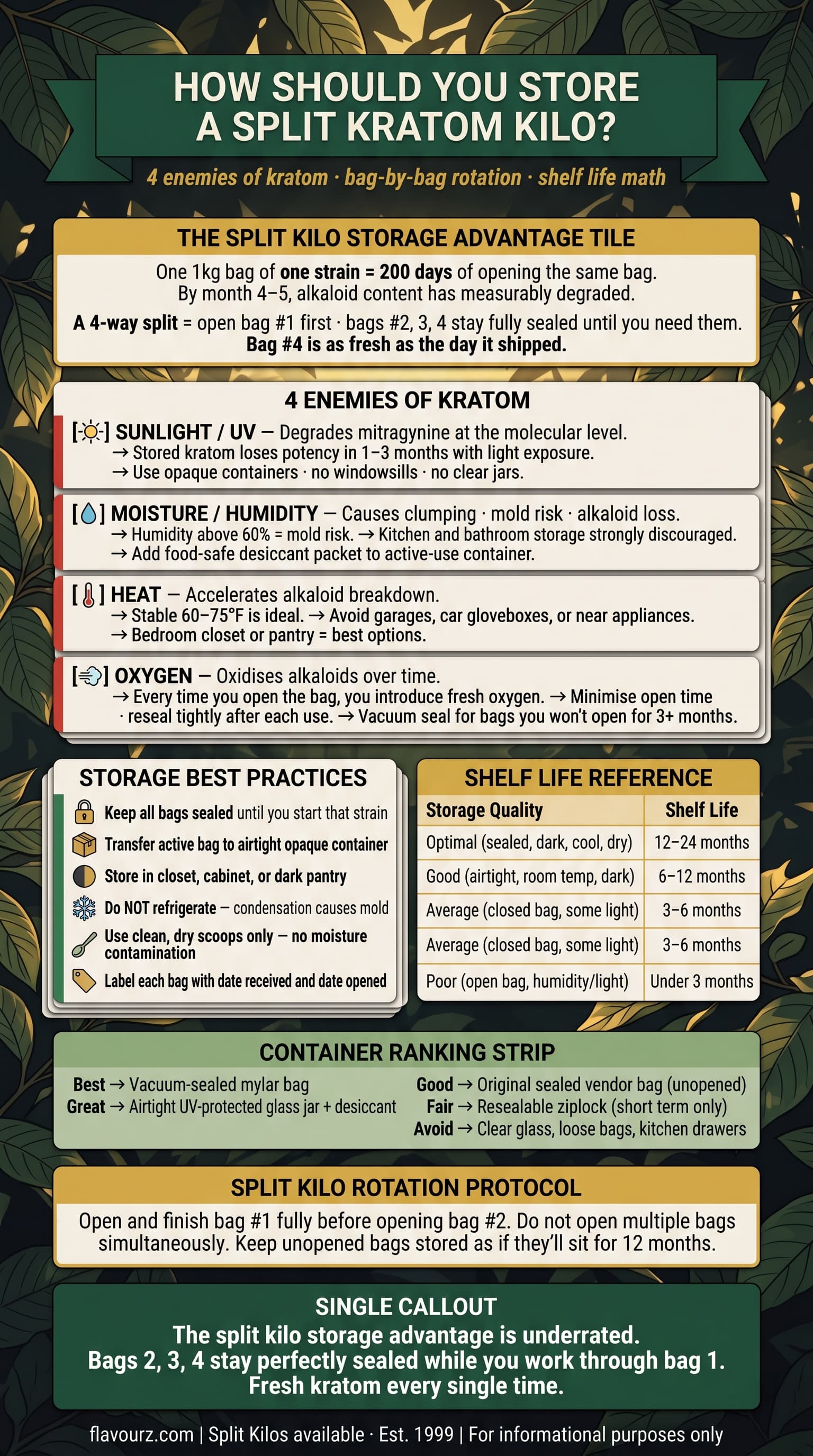 infographic for How Should You Store a Split Kratom Kilo